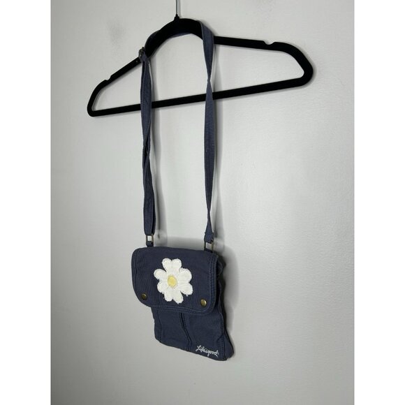 Life is Good Purse Blue Daisy Crossbody Bag Cotton Blend Canvas Button Closure - Picture 3 of 8
